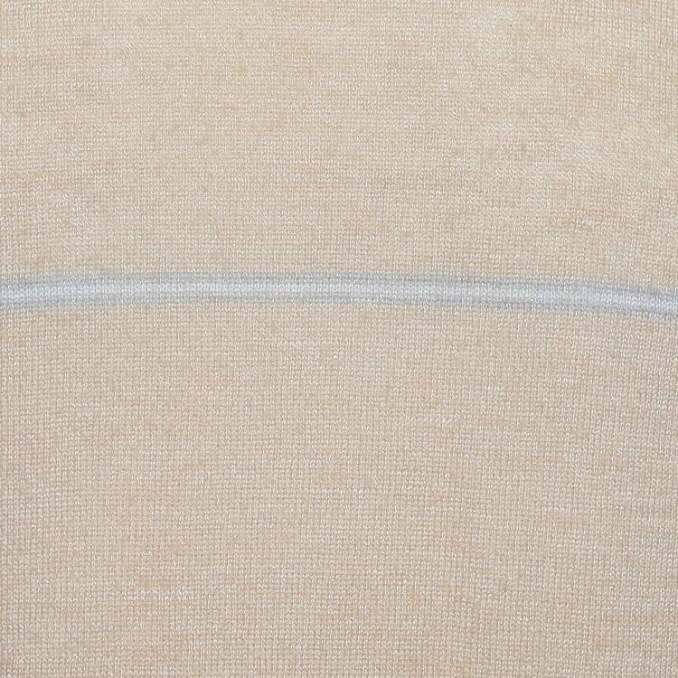 Pre Owned Loro Piana Peach Striped Cashmere Knit Long Sleeve Sweater XL
