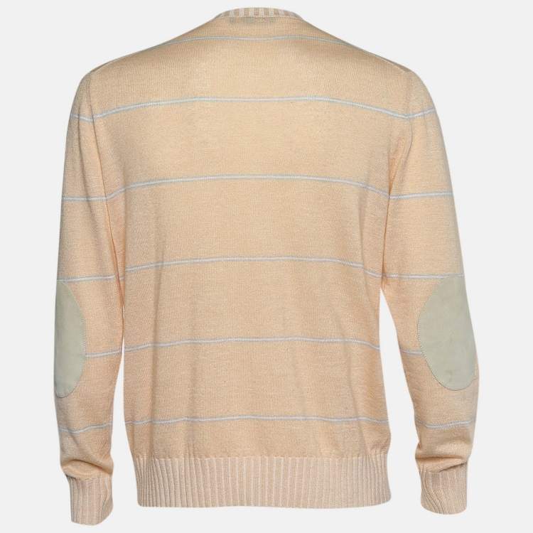 Pre Owned Loro Piana Peach Striped Cashmere Knit Long Sleeve Sweater XL