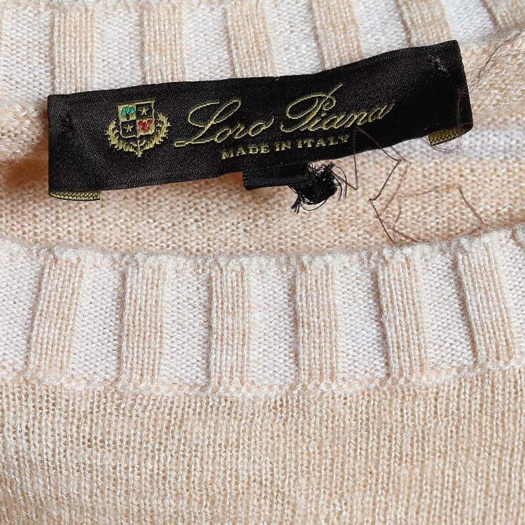 Pre Owned Loro Piana Peach Striped Cashmere Knit Long Sleeve Sweater XL