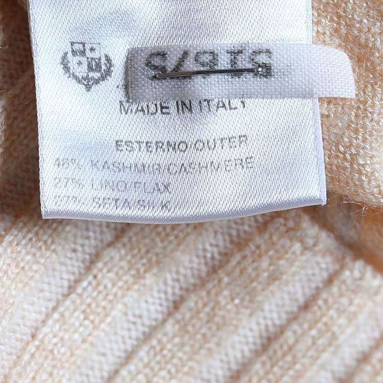 Pre Owned Loro Piana Peach Striped Cashmere Knit Long Sleeve Sweater XL