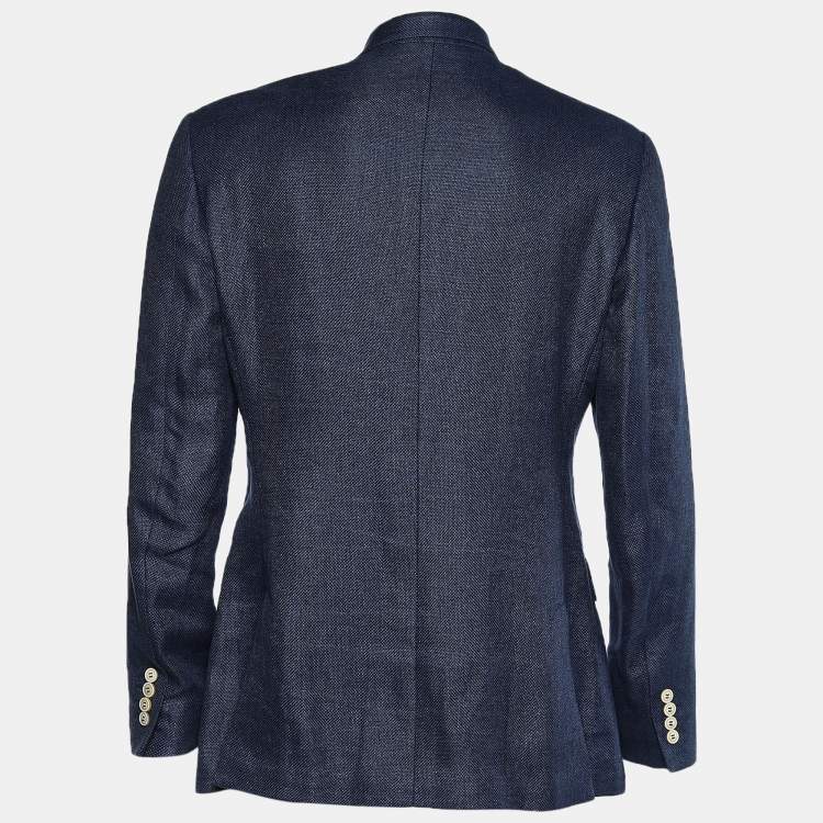 Pre Owned Loro Piana Navy Blue Textured Wool Double Breasted Blazer XXL
