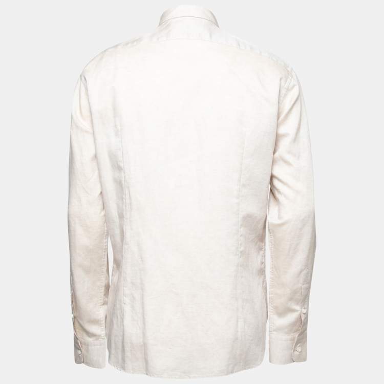 Pre Owned Loro Piana Beige Cotton & Linen Button Front Shirt M