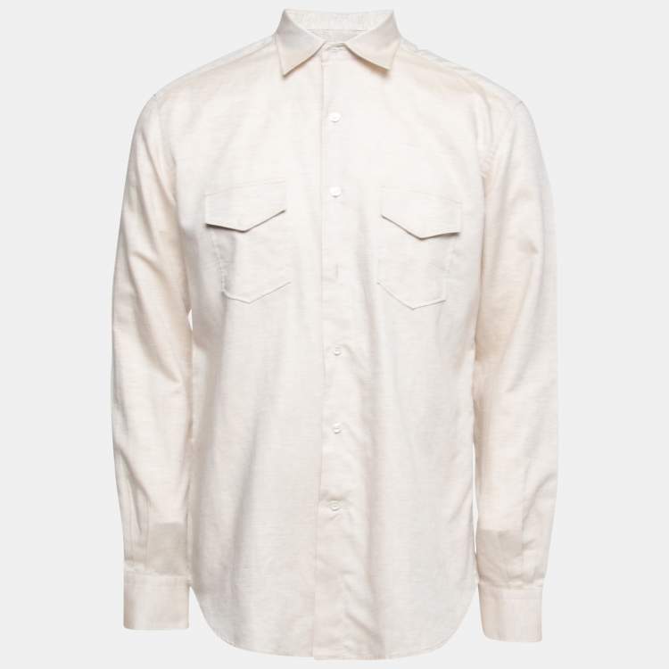 Pre Owned Loro Piana Beige Cotton & Linen Button Front Shirt M