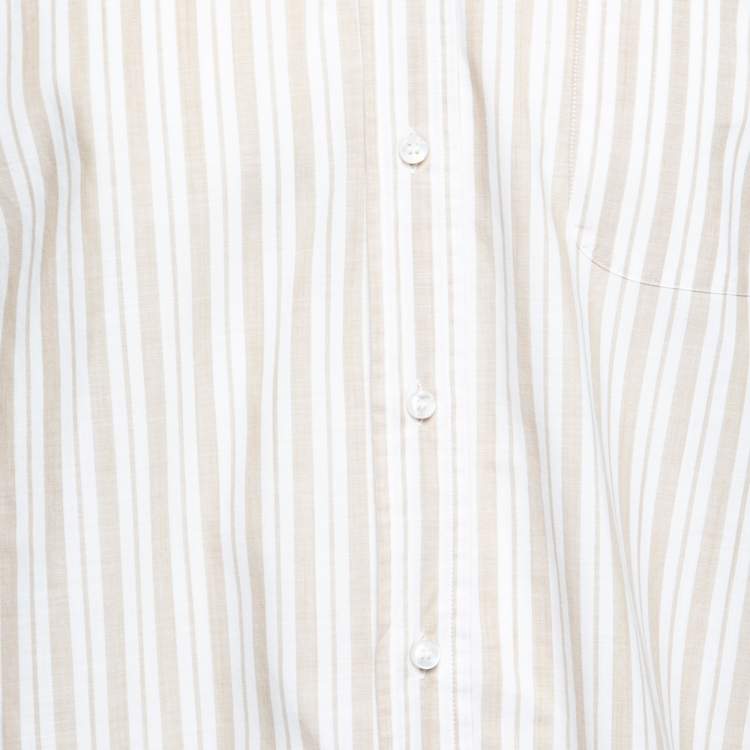 Pre Owned Loro Piana Beige & White Striped Cotton Button Front Shirt L