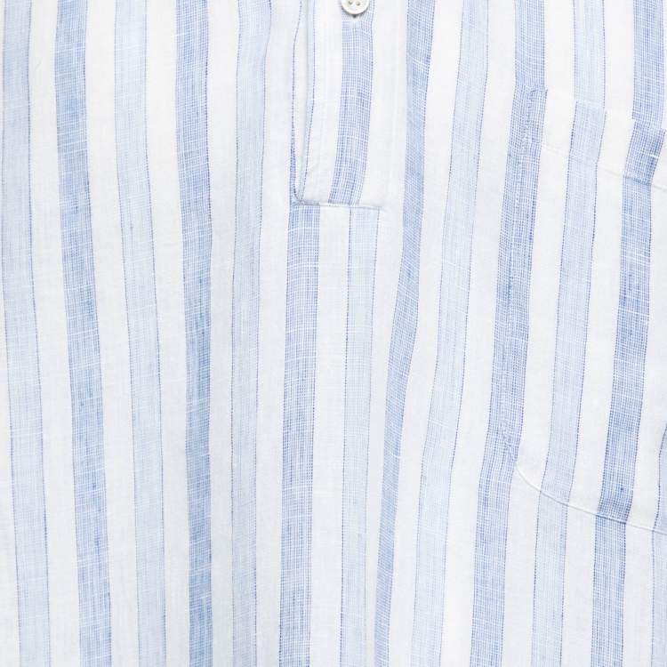 Pre Owned Loro Piana Blue & White Striped Linen Shirt 3XL 