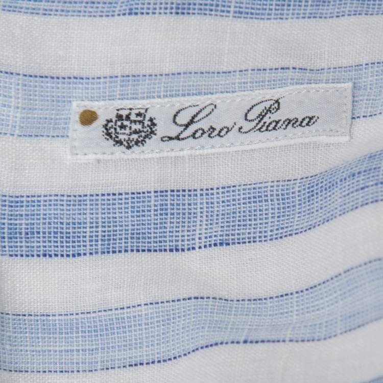 Pre Owned Loro Piana Blue & White Striped Linen Shirt 3XL 