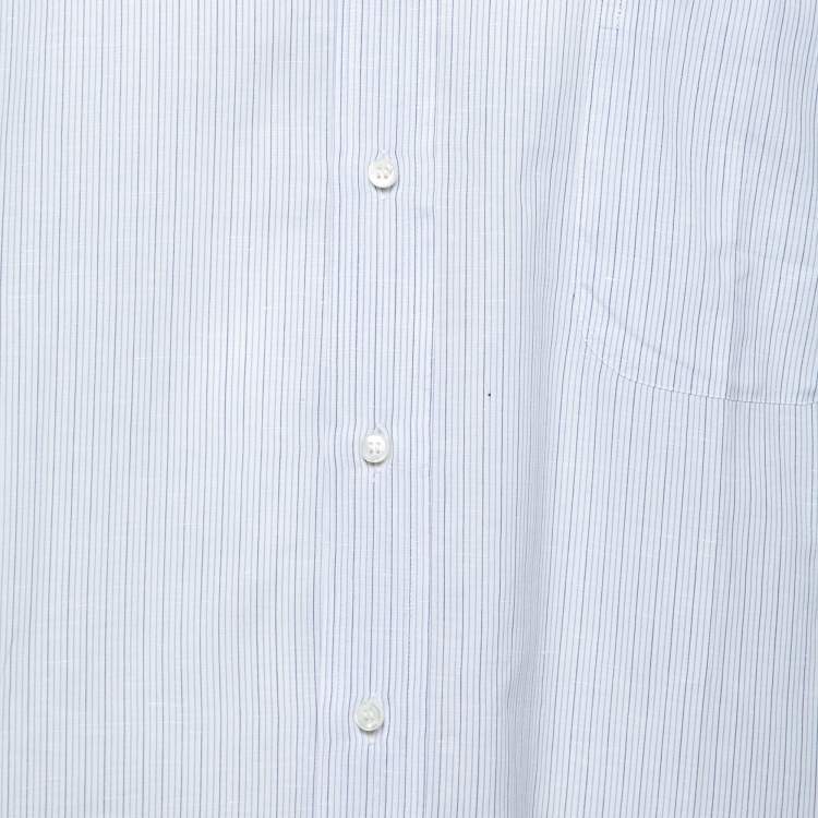Pre Owned Loro Piana Blue Striped Cotton & Linen Button Down Shirt 2XL
