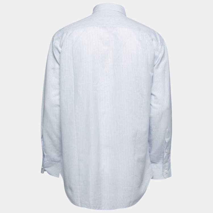 Pre Owned Loro Piana Blue Striped Cotton & Linen Button Down Shirt 2XL