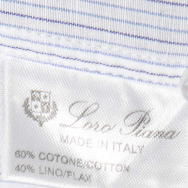 Pre Owned Loro Piana Blue Striped Cotton & Linen Button Down Shirt 2XL