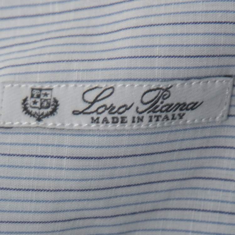 Pre Owned Loro Piana Blue Striped Cotton & Linen Button Down Shirt 2XL