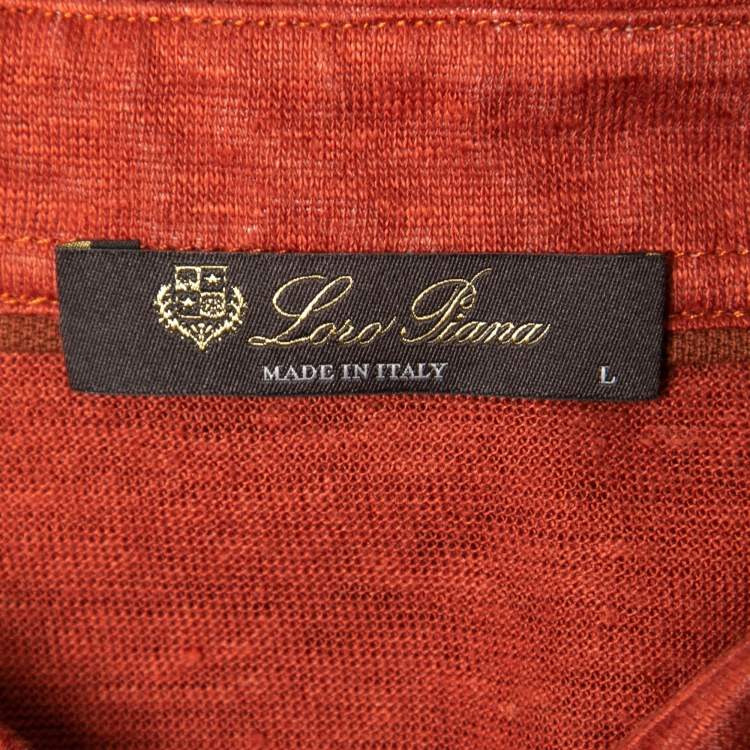Pre Owned Loro Piana Orange Linen Short Sleeve Polo T-Shirt L