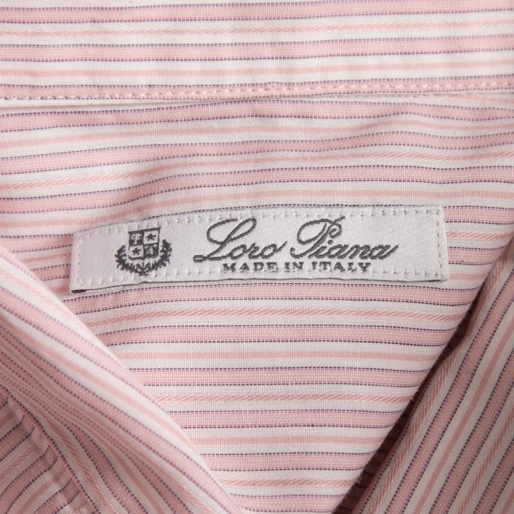 Pre Owned Loro Piana Pink Striped Cotton Long Sleeve Shirt M