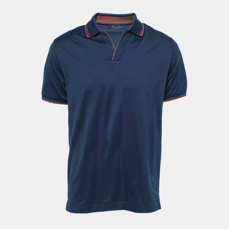 مملوكة مسبقًا Loro Piana Navy Blue Cotton Polo T-Shirt XL