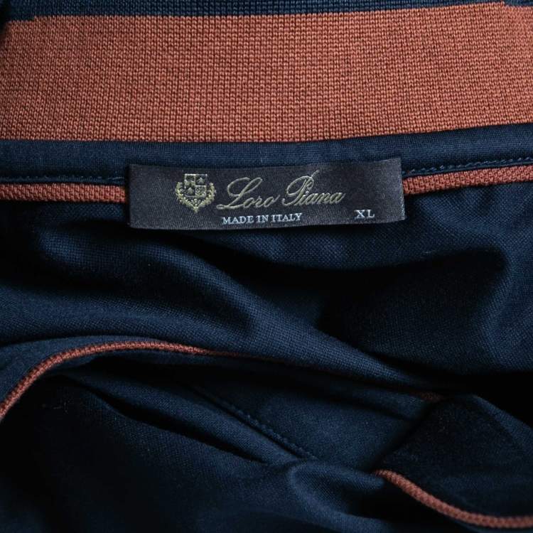 مملوكة مسبقًا Loro Piana Navy Blue Cotton Polo T-Shirt XL