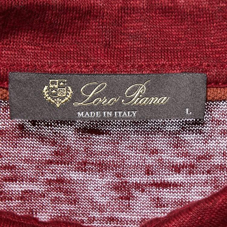 Pre Owned Loro Piana Maroon Linen Polo T-Shirt L