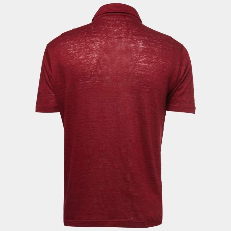 Pre Owned Loro Piana Maroon Linen Polo T-Shirt L