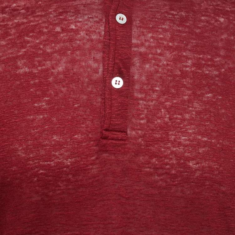Pre Owned Loro Piana Maroon Linen Polo T-Shirt L