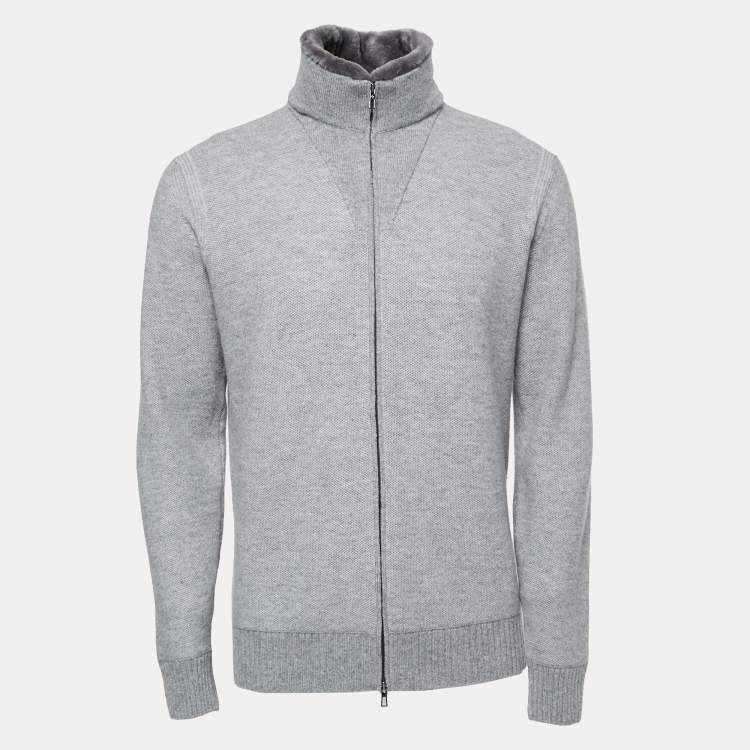 Pre Owned Loro Piana Grey Cashmere Knit Zip-Up Sweater XL