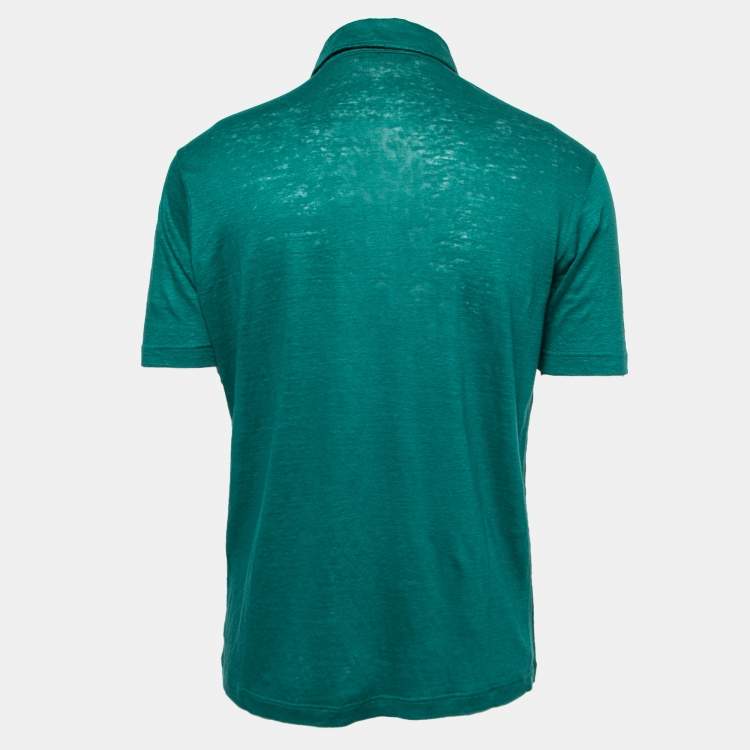 مملوكة مسبقًا Loro Piana Green Linen Knit Polo T-Shirt L