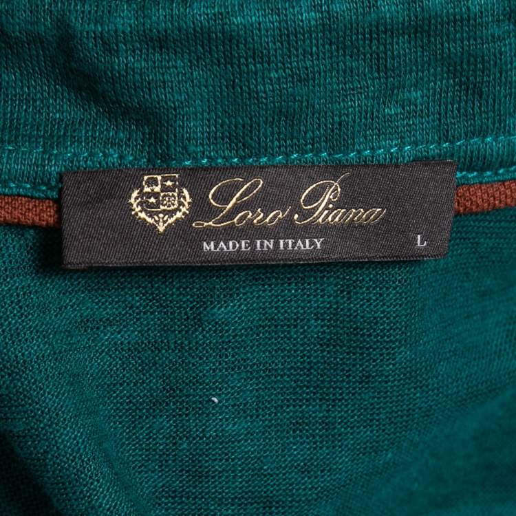 مملوكة مسبقًا Loro Piana Green Linen Knit Polo T-Shirt L