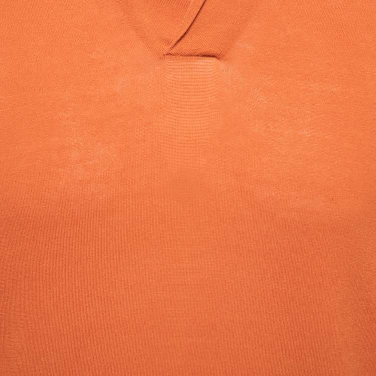 Pre Owned Loro Piana Orange Cotton Knit Polo T-Shirt XL