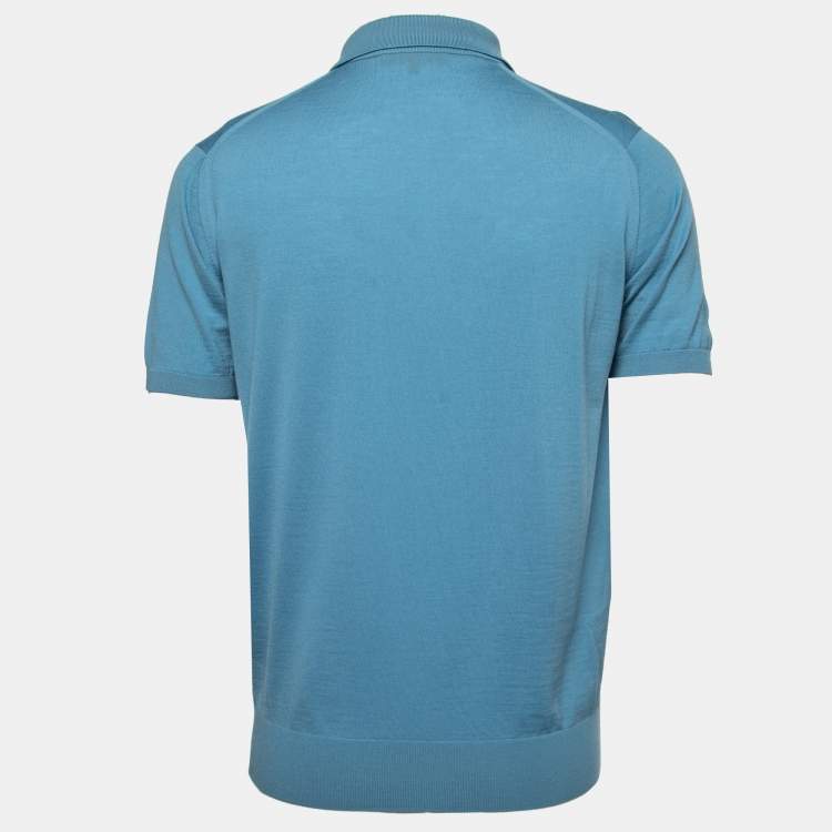 Pre Owned Loro Piana Blue Wool Knit Polo T-Shirt L