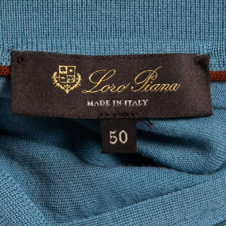 Pre Owned Loro Piana Blue Wool Knit Polo T-Shirt L