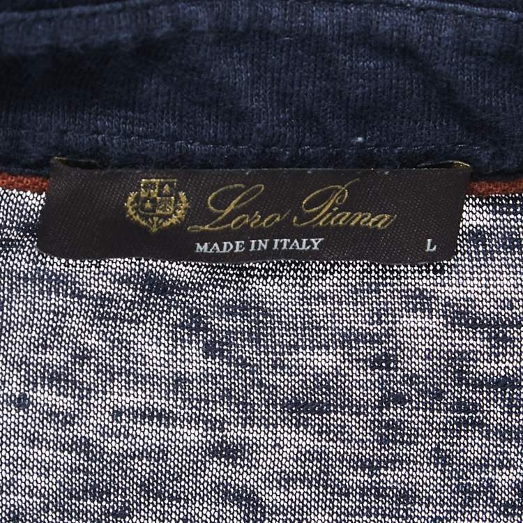 Pre Owned Loro Piana Navy Blue Linen Knit Polo T-Shirt L