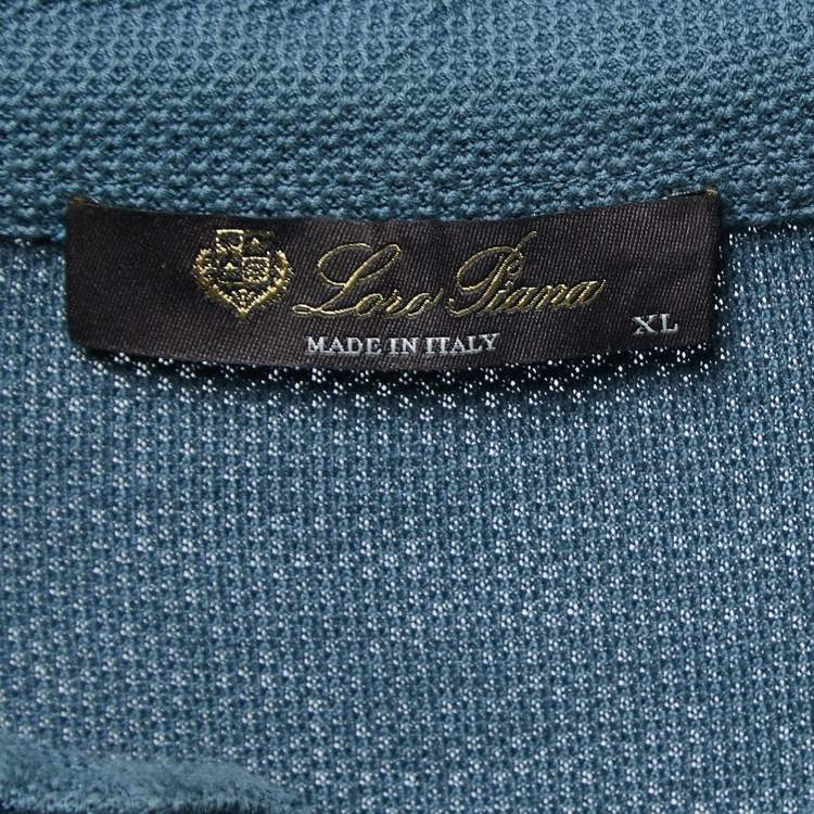 Pre Owned Loro Piana Blue Cotton Knit Full Sleeve Polo T-Shirt XL