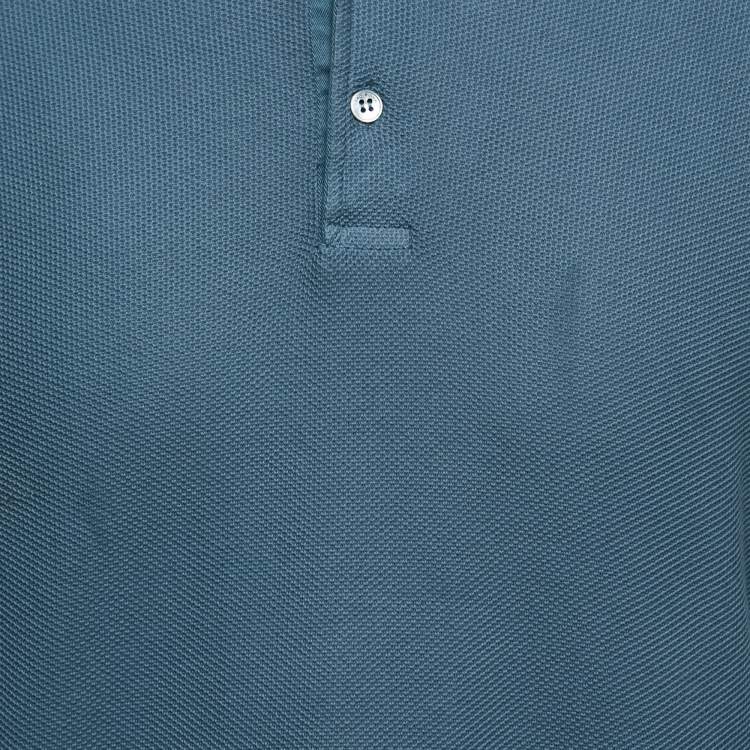 Pre Owned Loro Piana Blue Cotton Knit Full Sleeve Polo T-Shirt XL