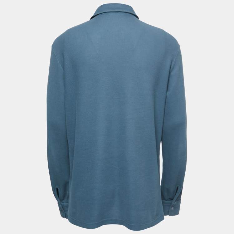 Pre Owned Loro Piana Blue Cotton Knit Full Sleeve Polo T-Shirt XL