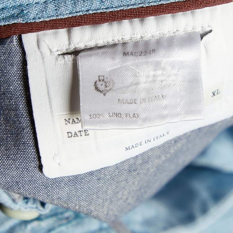 مملوكة مسبقًا Loro Piana Blue Linen Drawstring Detail Shorts XL
