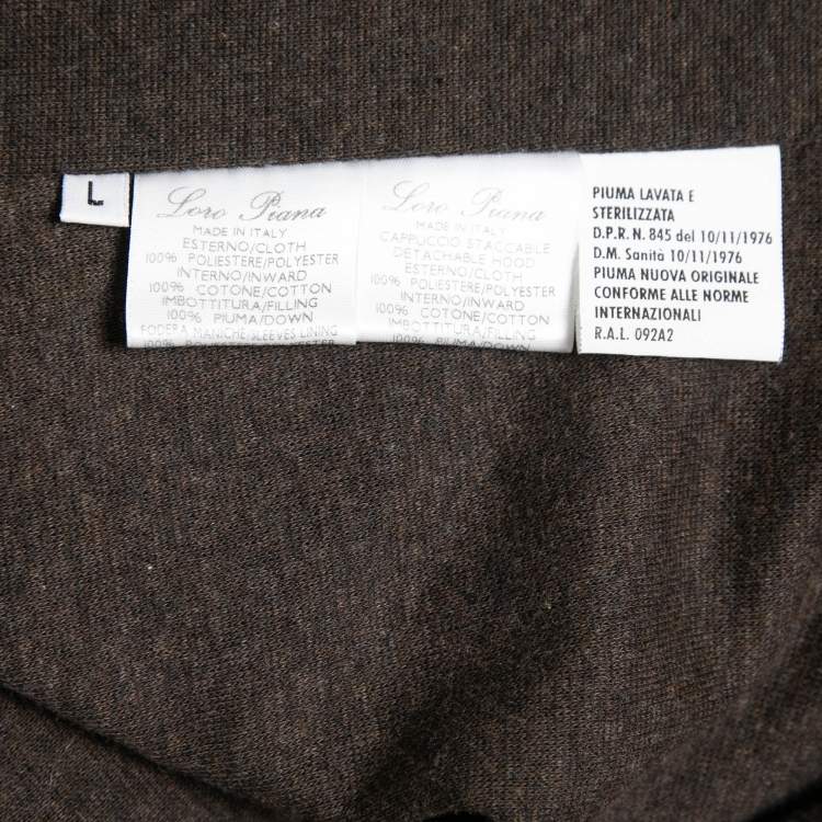 Pre Owned Loro Piana Dusty Brown Synthetic Hooded Down Jacket L