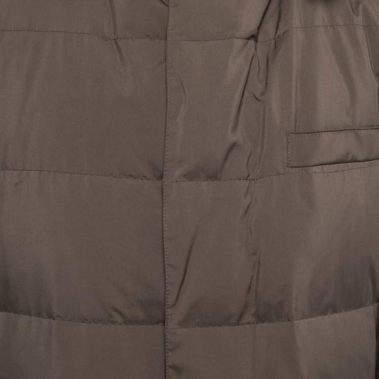 Pre Owned Loro Piana Dusty Brown Synthetic Hooded Down Jacket L