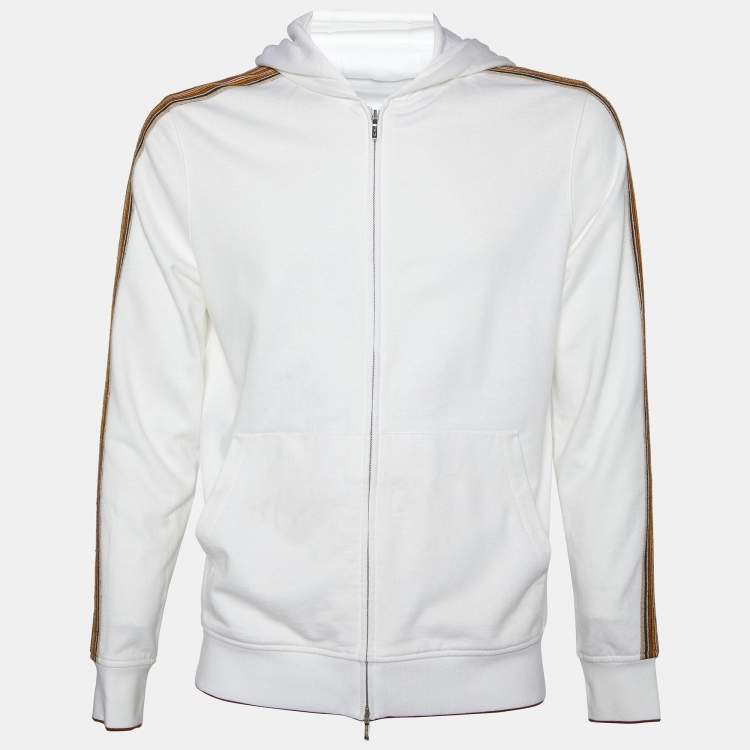 Pre Owned Loro Piana White Suitcase Stripe Cotton & Linen Knit Hooded Jacket S