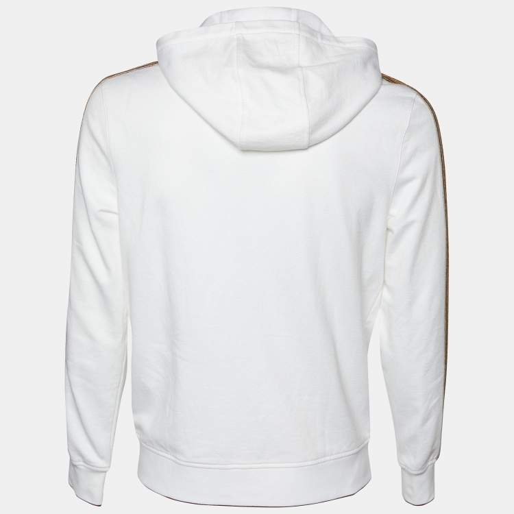 Pre Owned Loro Piana White Suitcase Stripe Cotton & Linen Knit Hooded Jacket S