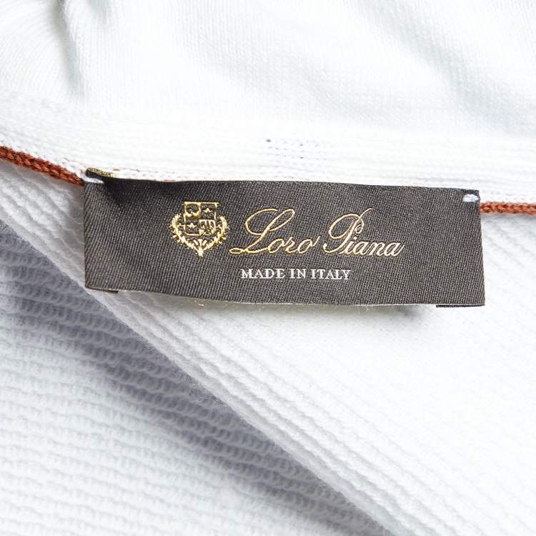 Pre Owned Loro Piana White Suitcase Stripe Cotton & Linen Knit Hooded Jacket S