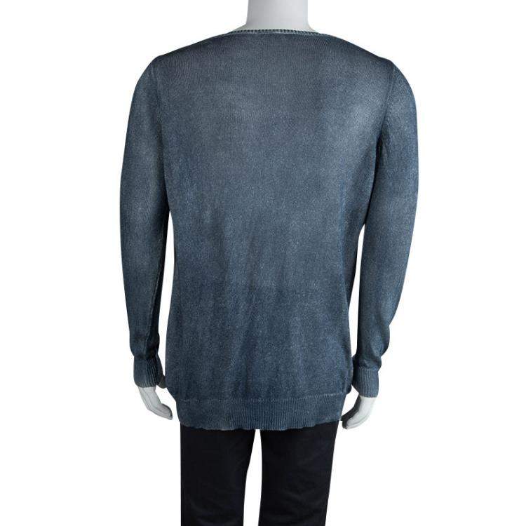 Pre Owned Loro Piana Indigo Knit Washed Effect V-Neck Sweater M