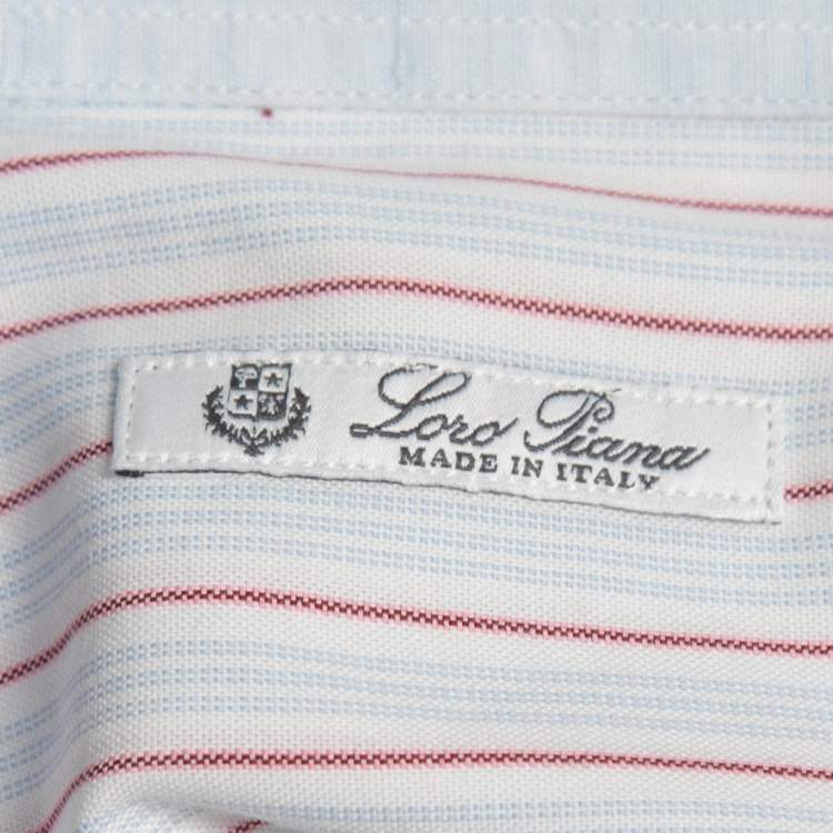 Pre Owned Loro Piana White Striped Cotton Button Front Full Sleeve Shirt M