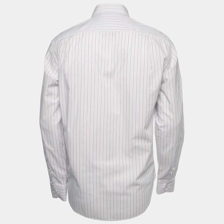 Pre Owned Loro Piana White Striped Cotton Button Front Full Sleeve Shirt M