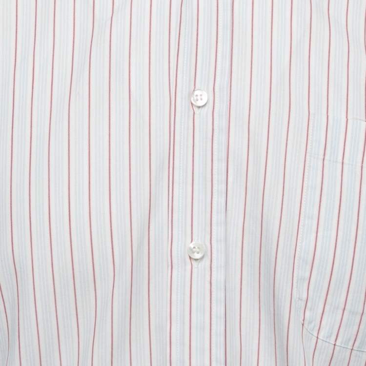 Pre Owned Loro Piana White Striped Cotton Button Front Full Sleeve Shirt M