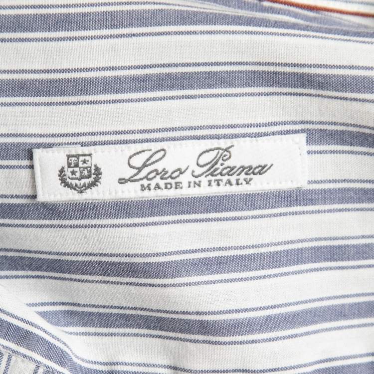 Pre Owned Loro Piana White/Blue Striped Cotton Full Sleeve Shirt M