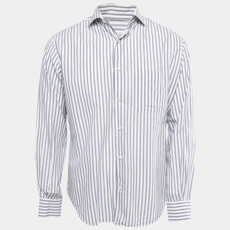 Pre Owned Loro Piana White/Blue Striped Cotton Full Sleeve Shirt M