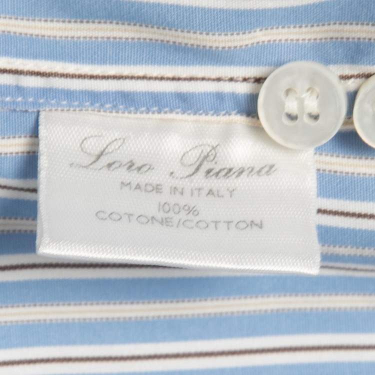 Pre Owned Loro Piana Blue Striped Cotton Full Sleeve Shirt M