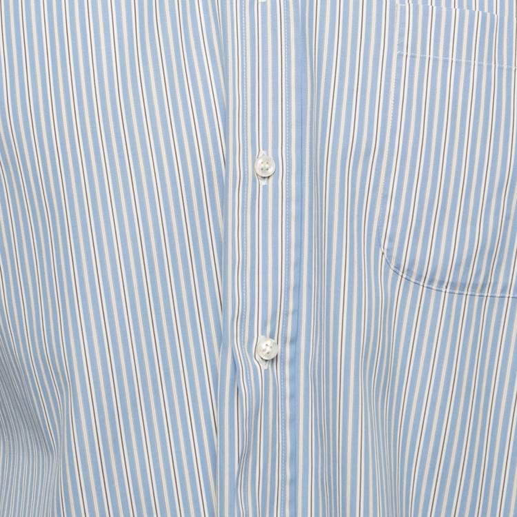 Pre Owned Loro Piana Blue Striped Cotton Full Sleeve Shirt M