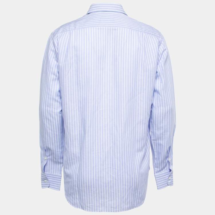 Pre Owned Loro Piana Blue Striped Cotton Blend Button Down Full Sleeve Shirt M