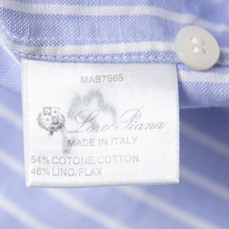 Pre Owned Loro Piana Blue Striped Cotton Blend Button Down Full Sleeve Shirt M