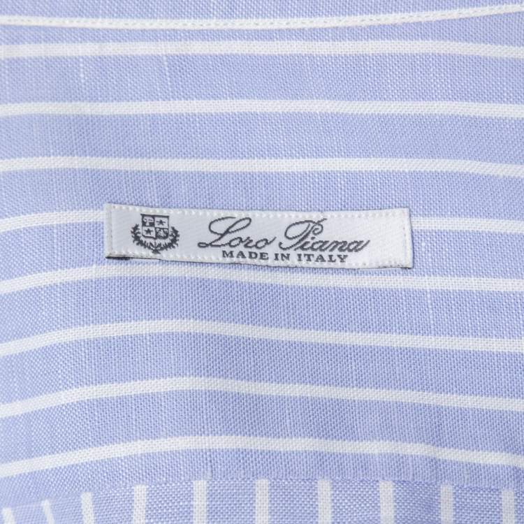 Pre Owned Loro Piana Blue Striped Cotton Blend Button Down Full Sleeve Shirt M