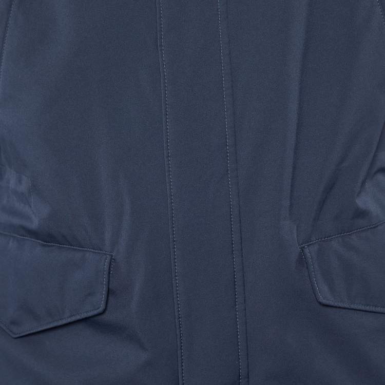 Pre Owned Loro Piana Navy Blue Synthetic Fur Lined Storm System Hooded Jacket S