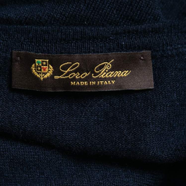Pre Owned Loro Piana Dark Blue Cashmere Knit Crew Neck Sweater XL